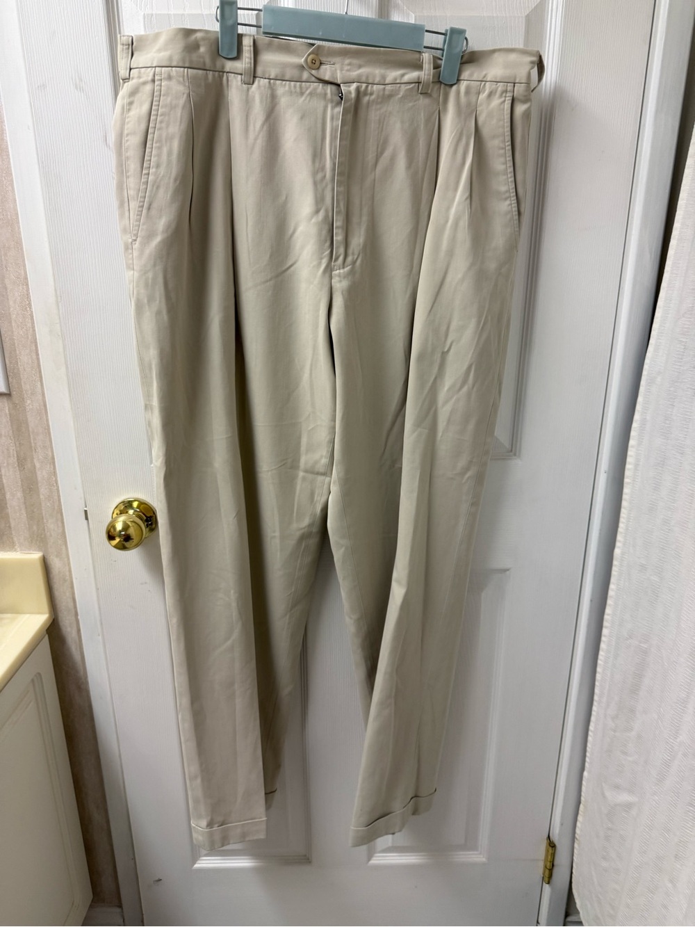 John W Nordstrom Mens Pants Size 38 x 34 Beige Slacks Dress Chinos Cuffed Flat